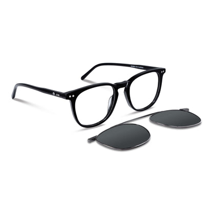 marcos opticos redondos para hombre y mujer con clip de sol polarizado marca bonoboss sustentable mayorista de opticas #color_negro
