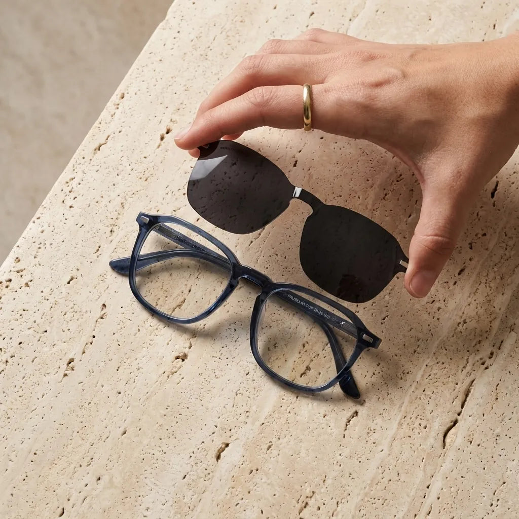 Bonoboss Frutillar Clip Sol Azul - detalle armazon clip-on still life close-up #editorial_armazon #color_azul