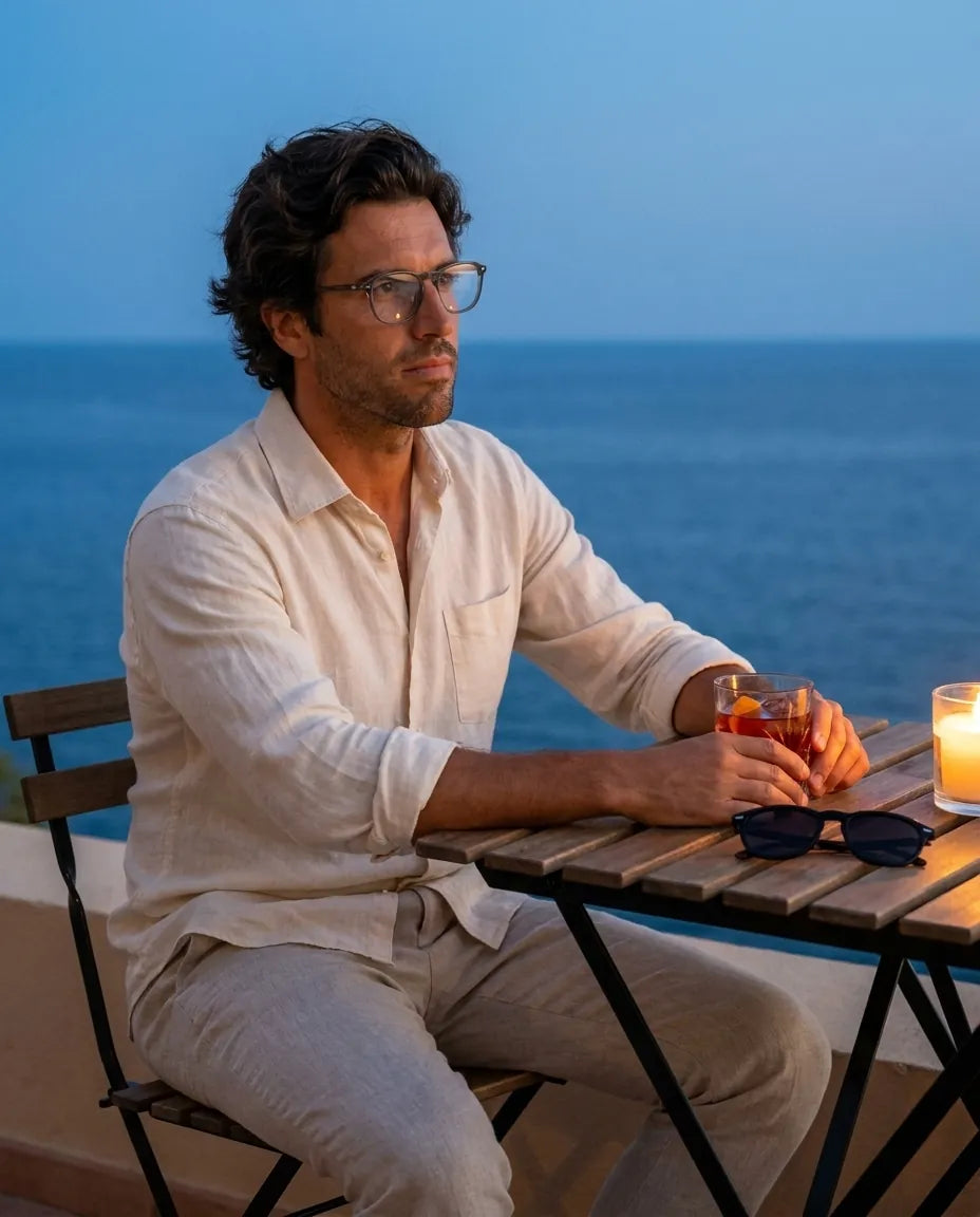 Bonoboss Frutillar Clip Sol Transparente - modelo aperitivo atardecer terraza blue hour #editorial_lifestyle4 #color_transparente