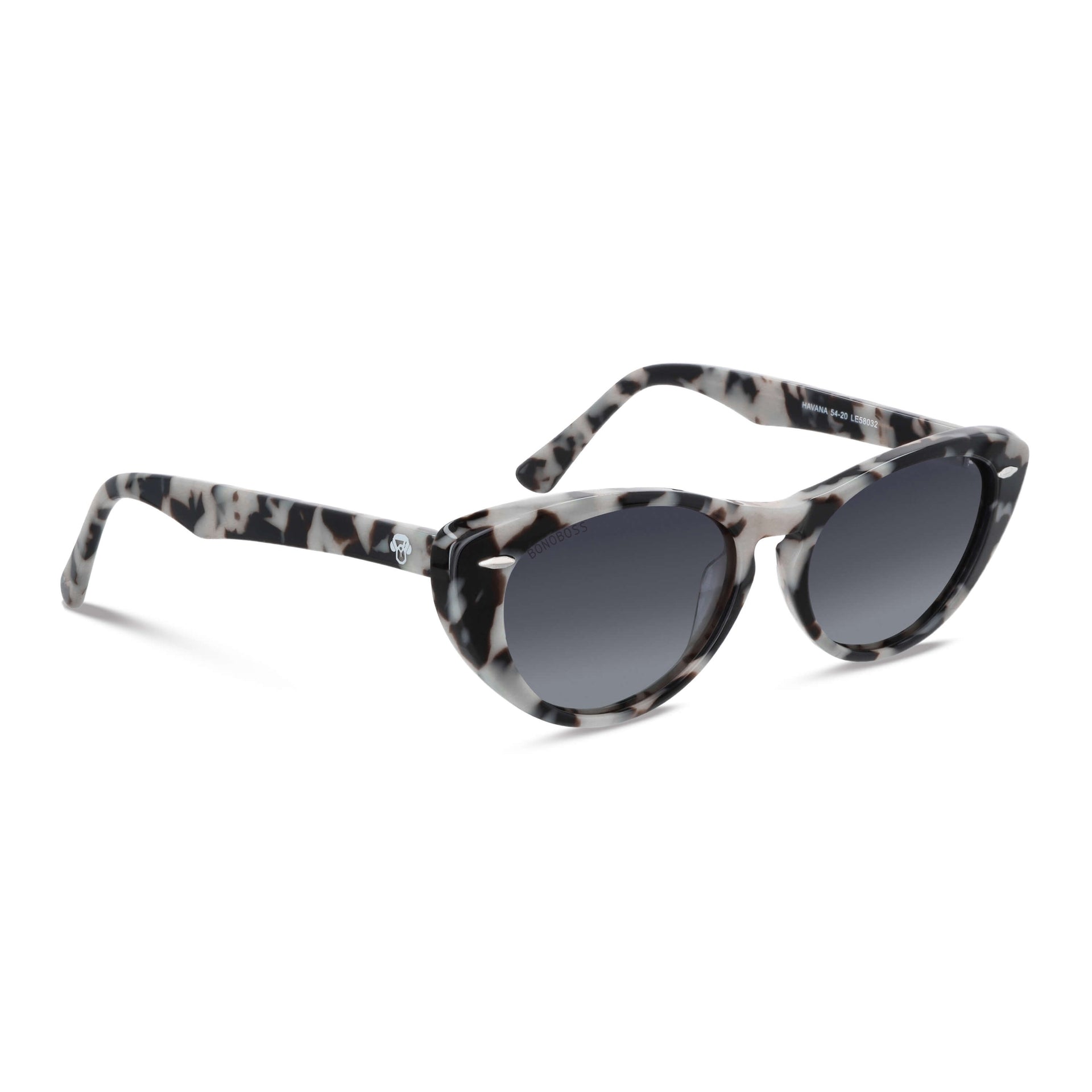 la vista lateral de unos anteojos de sol polarizados de color tipo marmoleado bonoboss en acetato sustentable #color_marble