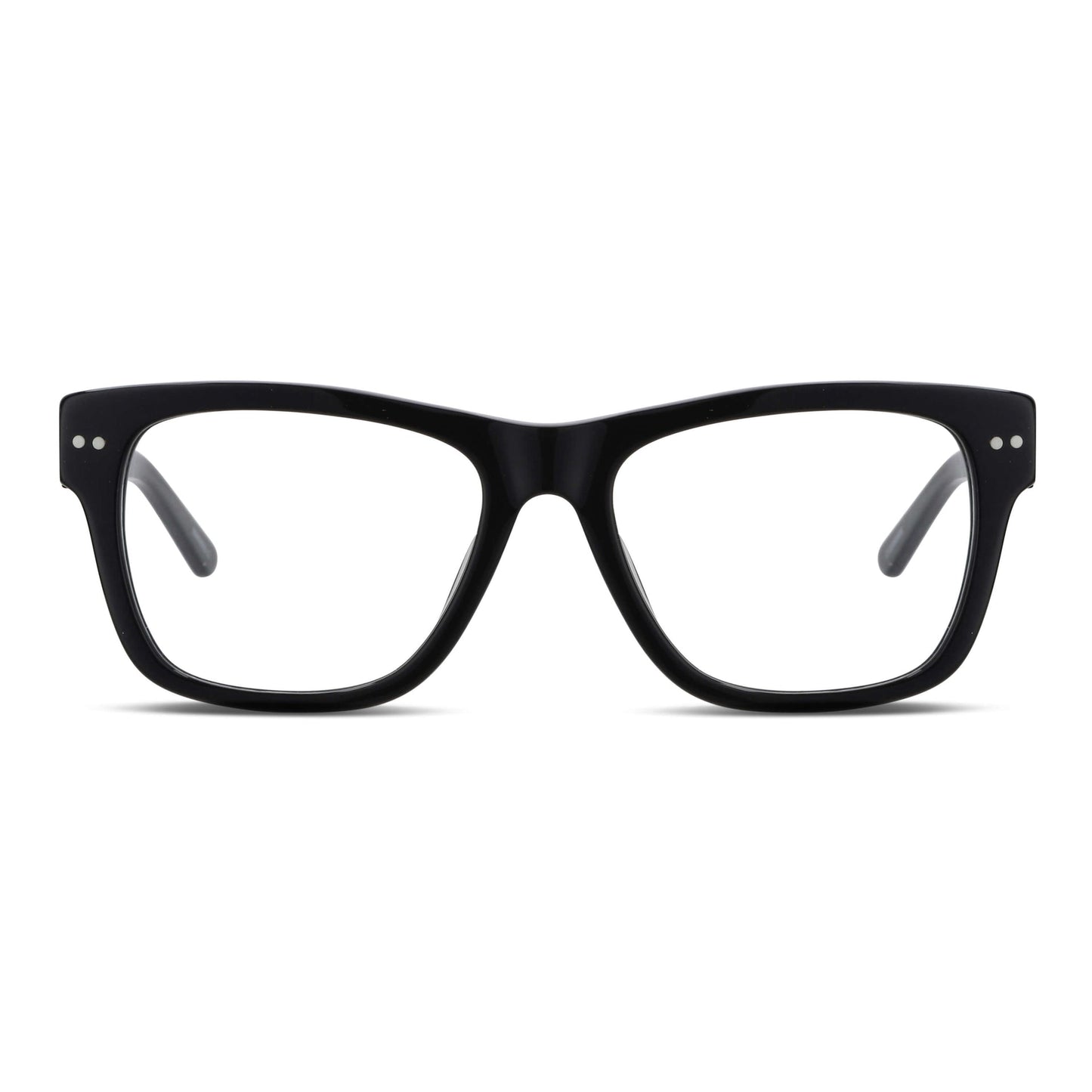 vista frontal de unos anteojos o armazones ópticos de moda de color negros y forma cuadrados gruesos para hombre hombre mujer cara redonda opticos multifocales bifocales receta mayorista distribuidor sustentables#color_negro