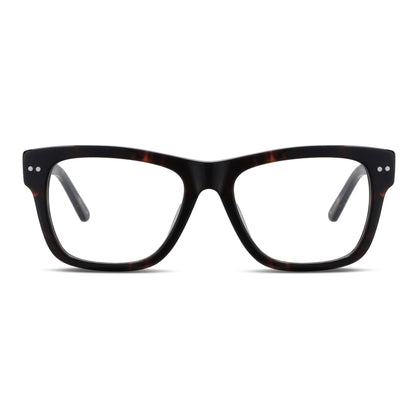 vista frontal de unos anteojos o armazones ópticos de moda de color carey y forma cuadrados gruesos para hombre hombre mujer cara redonda opticos multifocales bifocales receta mayorista distribuidor sustentables#color_carey