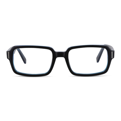 London lentes ópticos azul vista angulada 3/4 diseño universal #color_azul