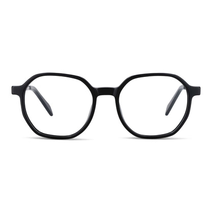 lentes octagonales geometricos opticos de acetato y acero inoxidable livianos y delgados para hombre y mujer baratos #color_negro