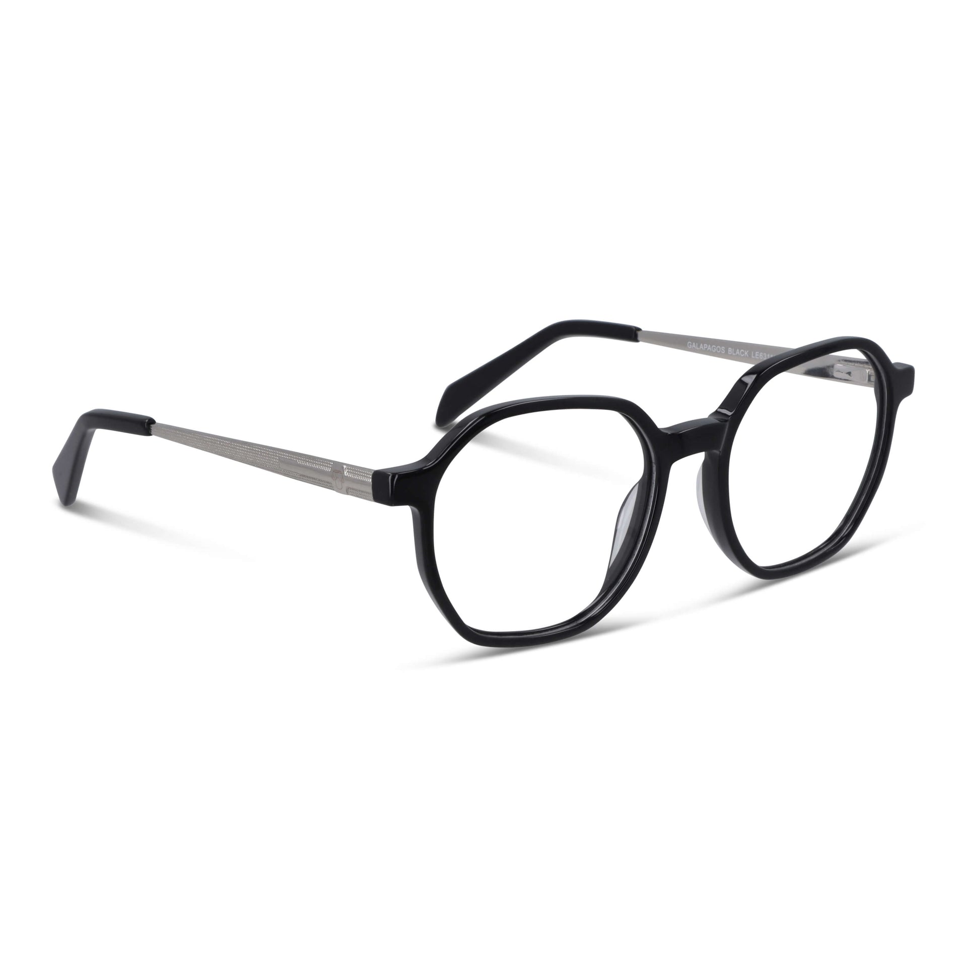 lentes octagonales geometricos opticos de acetato y acero inoxidable livianos y delgados para hombre y mujer baratos #color_negro