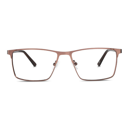 marcos armazones opticos metalicos rectangulares de color café para hombre y mujer de cara redonda grande. Lentes por mayor distribuidora de opticas.#color_brown