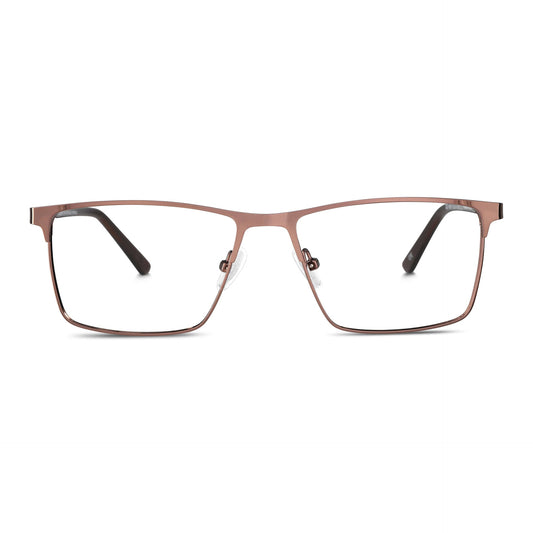 marcos armazones opticos metalicos rectangulares de color café para hombre y mujer de cara redonda grande. Lentes por mayor distribuidora de opticas.#color_brown