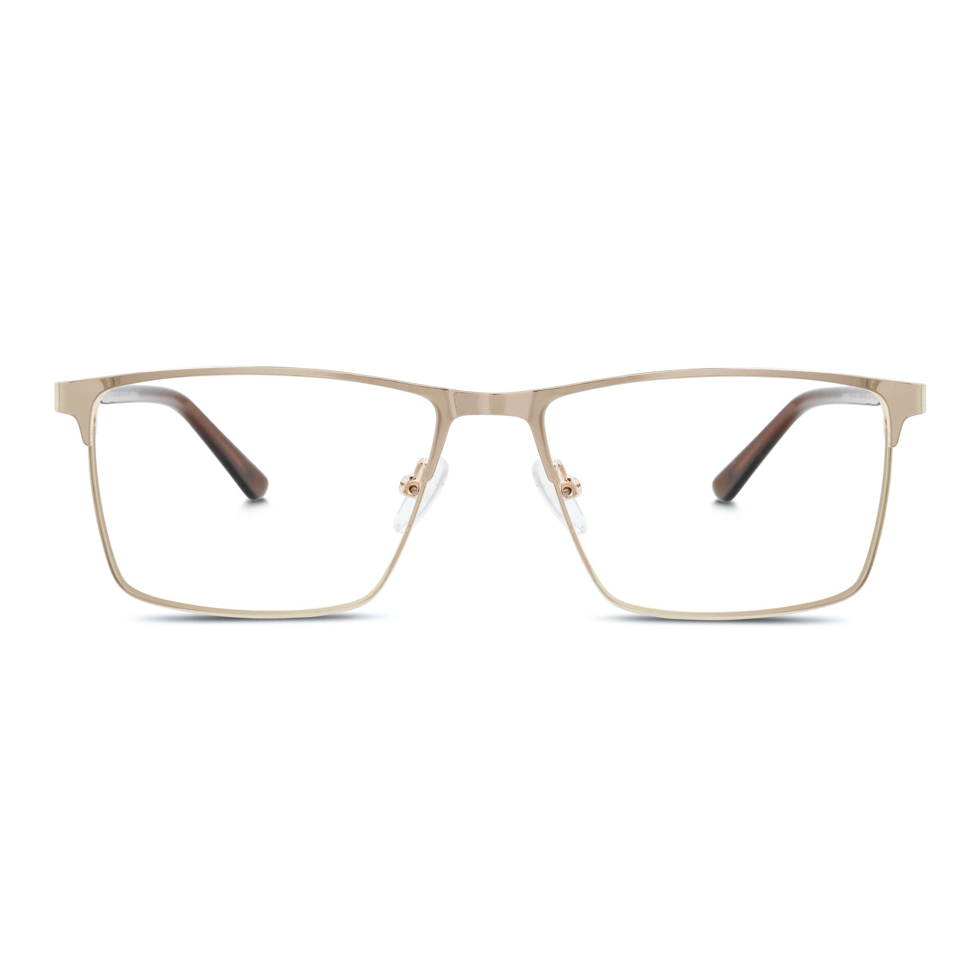 marcos armazones opticos metalicos rectangulares de color dorado para hombre y mujer de cara redonda grande. Lentes por mayor distribuidora de opticas. Vista Frontal #color_dorado