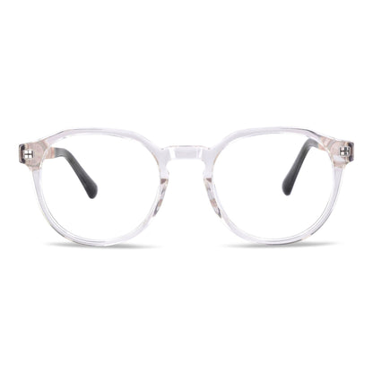 anteojos armazones ópticos acetato reciclado plastico pata de madera natural para hombre y mujer de cara ovalada grande moda sustentable #color_transparente