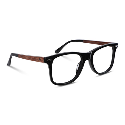 Acacia armazones anteojos ovalados para hombre y mujer de cara redonda en color negro vista lateral#color_negro