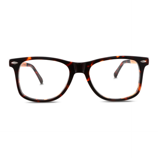 Acacia armazones anteojos ópticos con receta y filtro de luz azul de forma ovalada y color carey con patas de madera natural reciclada sustentable para hombre y mujer de cara redonda en color carey vista frontal#color_carey