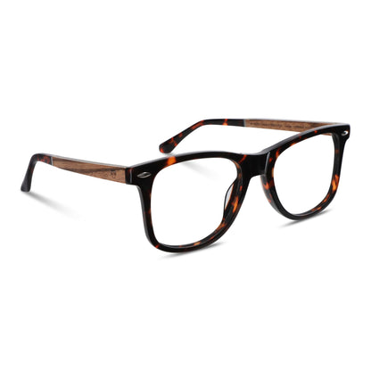 Acacia armazones anteojos ópticos con receta y filtro de luz azul de forma ovalada y color carey con patas de madera natural reciclada sustentable para hombre y mujer de cara redonda en color carey vista lateral#color_carey