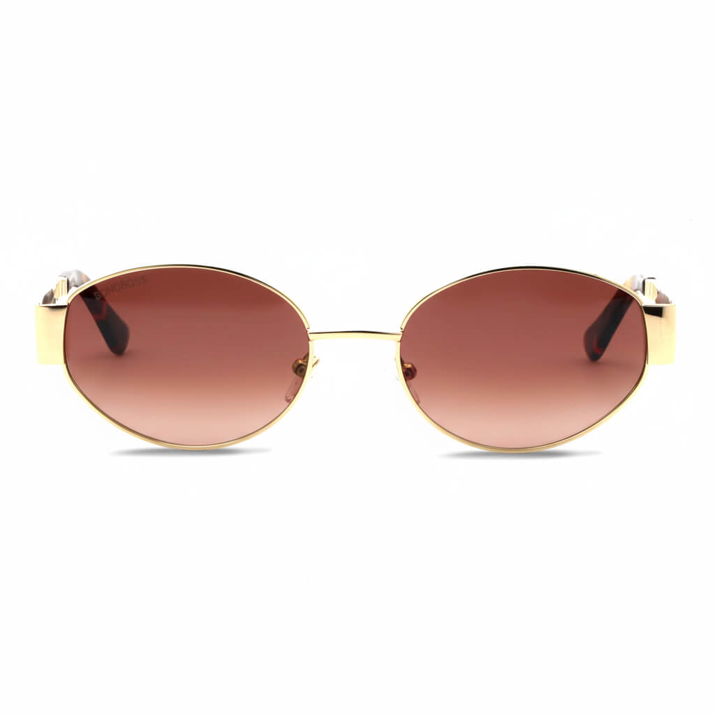 anteojos gafas de sol lentes polarizados dorados con cafe geometricos de moda vista frontal moda italiana originales diseñador #color_brown