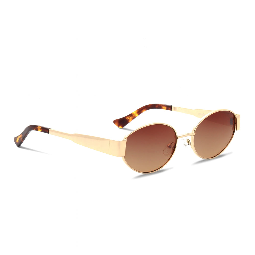 anteojos gafas de sol lentes polarizados dorados con cafe geometricos de moda italiana vista angulada originales diseñador #color_brown