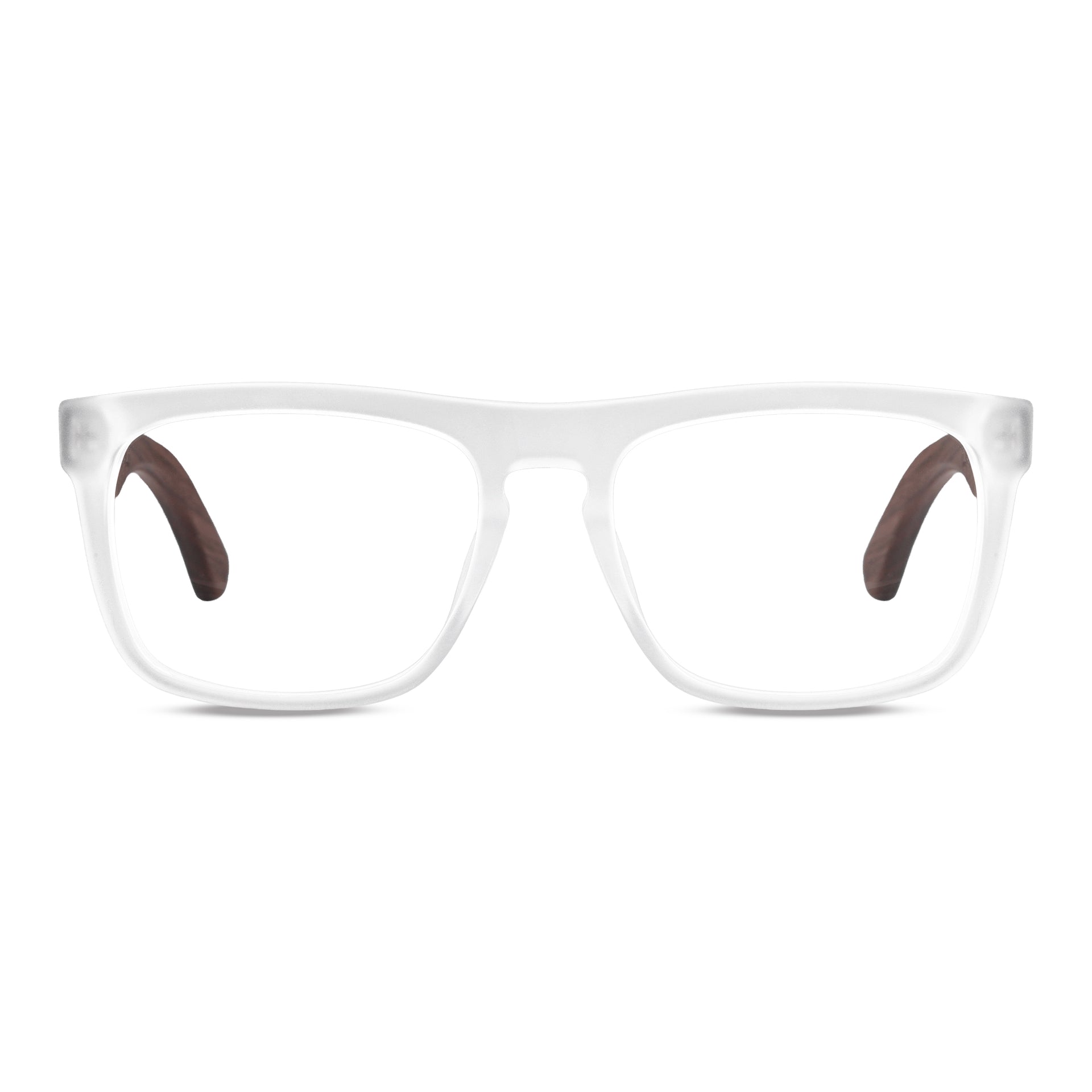 Anteojos ópticos marco cristal transparente mate con varillas de madera de nogal - diseño wayfarer holbrook unisex sustentable Bonoboss Chile #color_transparente