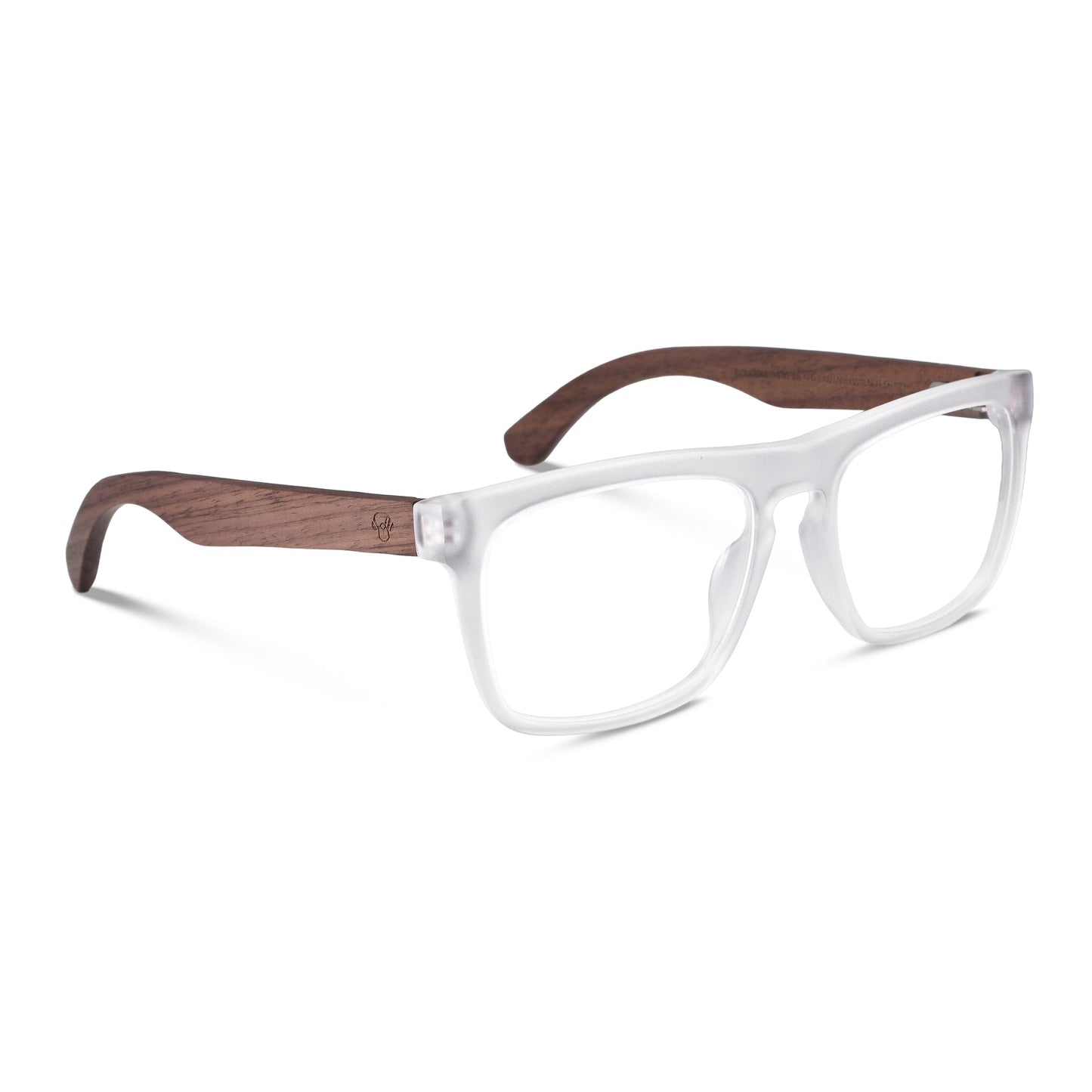 Anteojos ópticos marco cristal transparente mate con varillas de madera de nogal - diseño wayfarer holbrook unisex sustentable Bonoboss Chile #color_transparente