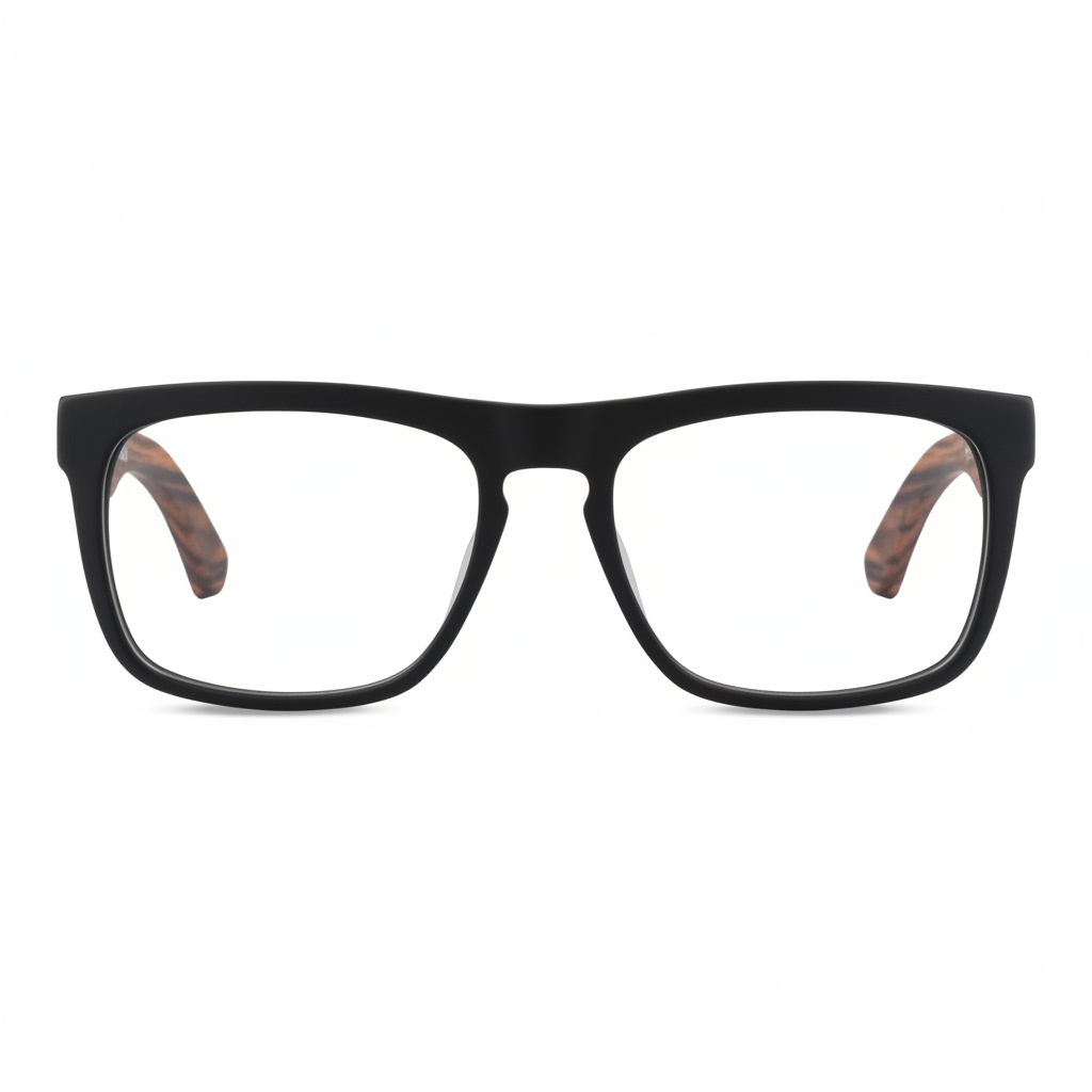 Anteojos ópticos marco cristal negro mate con varillas de madera de nogal - diseño wayfarer holbrook unisex sustentable Bonoboss Chile #color_negro