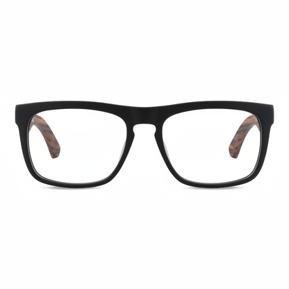 Anteojos ópticos marco cristal negro mate con varillas de madera de nogal - diseño wayfarer holbrook unisex sustentable Bonoboss Chile #color_negro