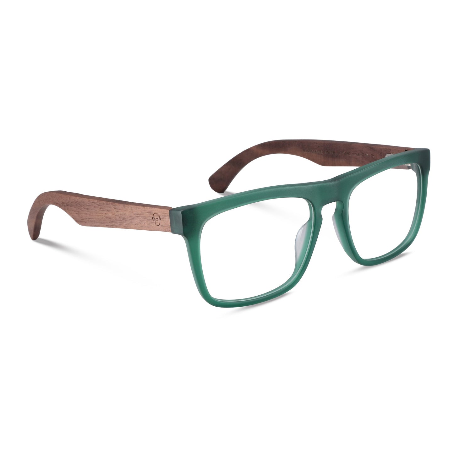 Anteojos ópticos marco cristal verde mate con varillas de madera de nogal - diseño wayfarer holbrook unisex sustentable Bonoboss Chile #color_verde