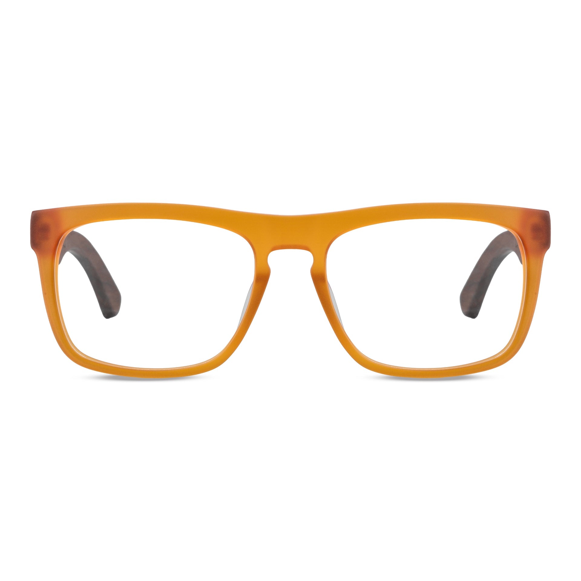 Anteojos ópticos marco cristal yellow mate con varillas de madera de nogal - diseño wayfarer holbrook unisex sustentable Bonoboss Chile #color_yellow