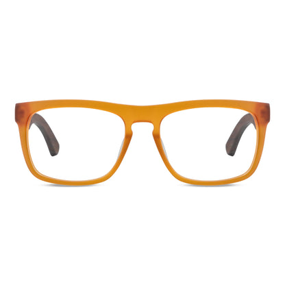 Anteojos ópticos marco cristal yellow mate con varillas de madera de nogal - diseño wayfarer holbrook unisex sustentable Bonoboss Chile #color_yellow