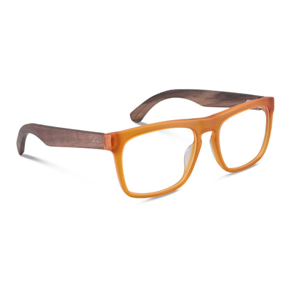 Anteojos ópticos marco cristal yellow mate con varillas de madera de nogal - diseño wayfarer holbrook unisex sustentable Bonoboss Chile #color_yellow