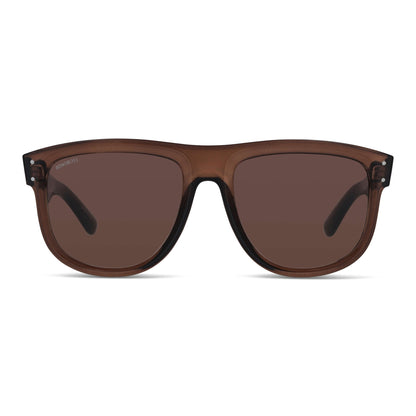 Vista frontal de GirlFriend Reverse anteojos de sol color café para mujer #color_brown