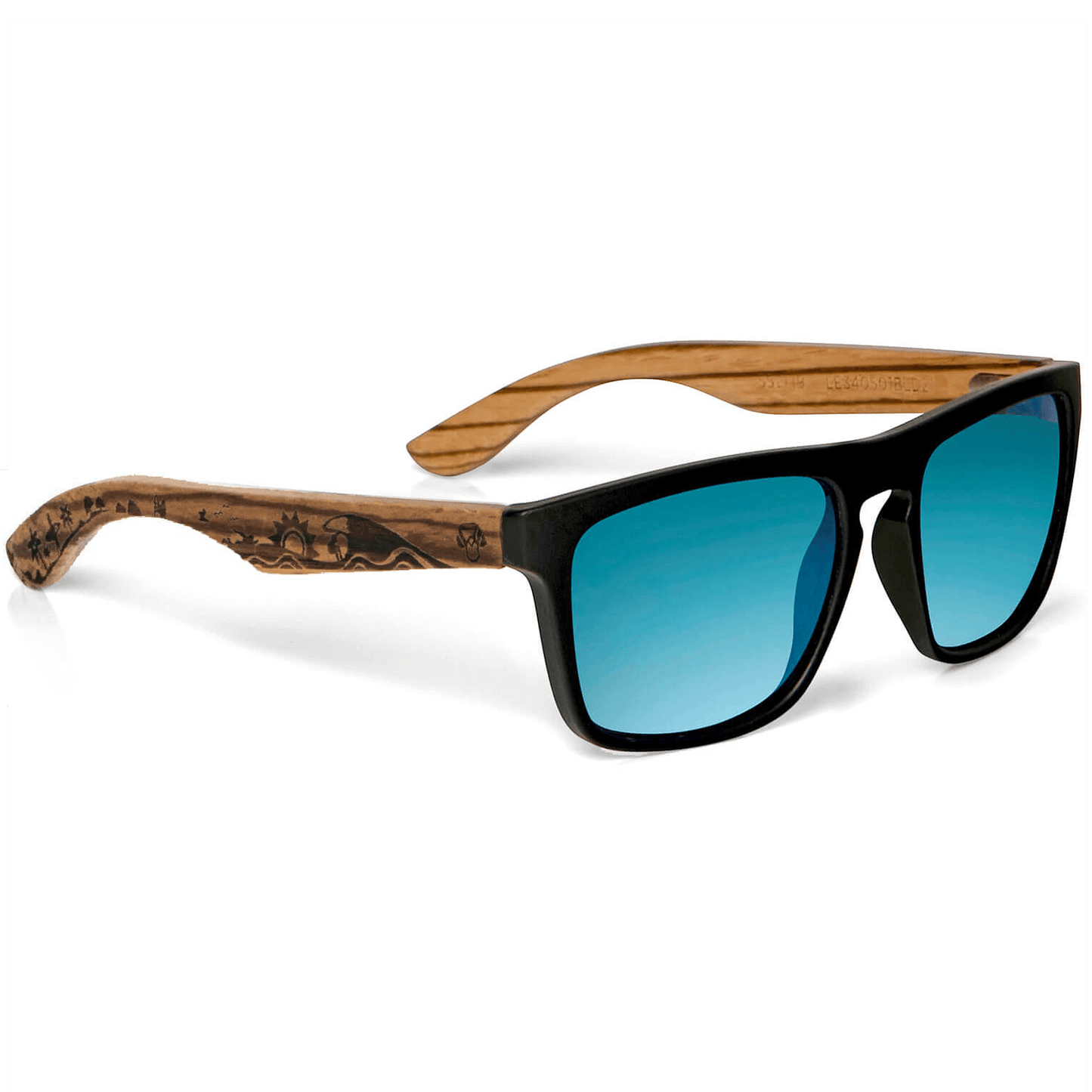 anteojos de sol rectangulares polarizados negros pata de madera  para hombre y mujer con lentes de color sky
