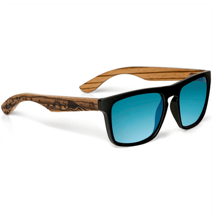 anteojos de sol rectangulares polarizados negros pata de madera  para hombre y mujer con lentes de color sky