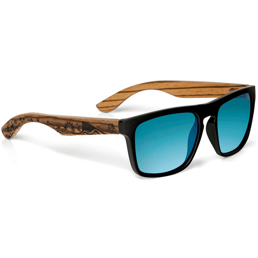 anteojos de sol rectangulares polarizados negros pata de madera  para hombre y mujer con lentes de color #color_surf-sky