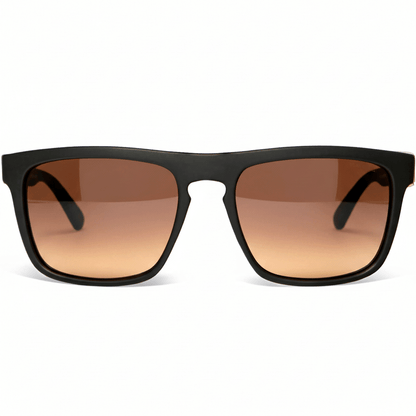 anteojos de sol rectangulares polarizados negros pata de madera natural d nogal en una vista frontal con lentes de color degrade cafe espejados silver moda #color_flash-silver