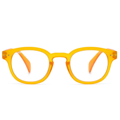 anteojo lectura filtro azul color amarillo redondeado para hombre mujer moda sustentable botellas plasticas recicladas  