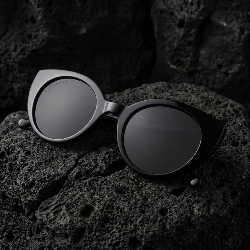 Lentes sol Hannover polarizados UV400 sobre roca volcanica textura natural Bonoboss #color_negro