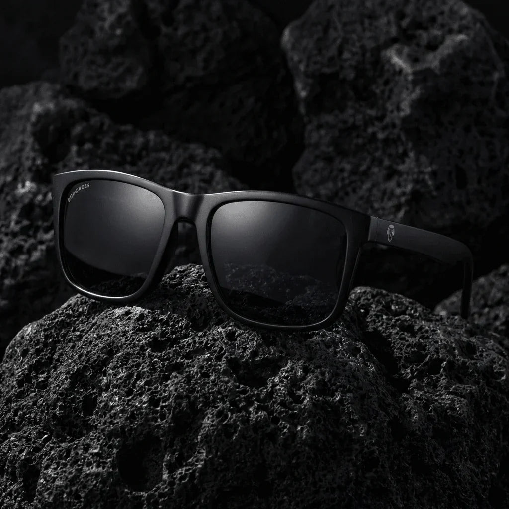 Lentes sol Rapanui RPET polarizados UV400 sobre roca volcanica textura natural Bonoboss #color_dark