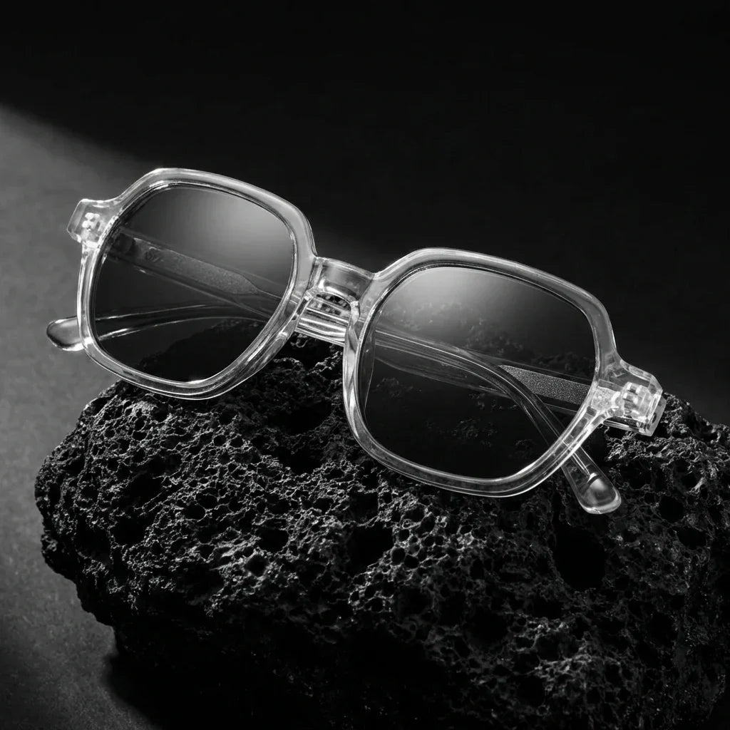 Lentes sol Canarias polarizados UV400 sobre roca volcanica textura natural Bonoboss #color_transparente