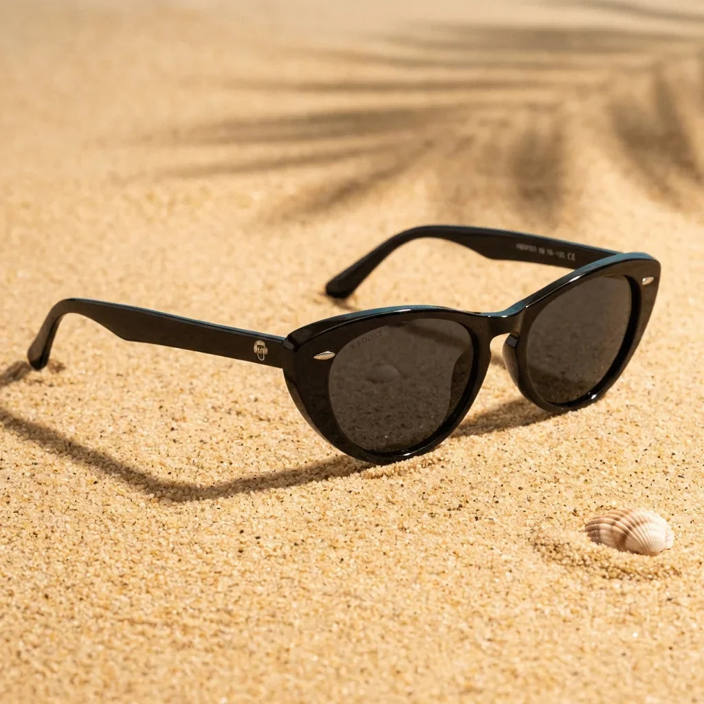 Lentes sol Havana polarizados UV400 sobre arena dorada costa textura natural Bonoboss #color_negro