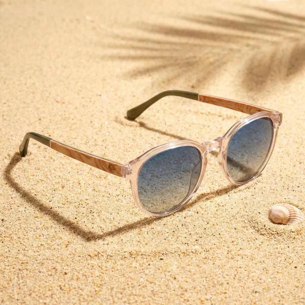 Galápagos lentes de sol madera transparente vista frontal para hombre y mujer #color_transparente