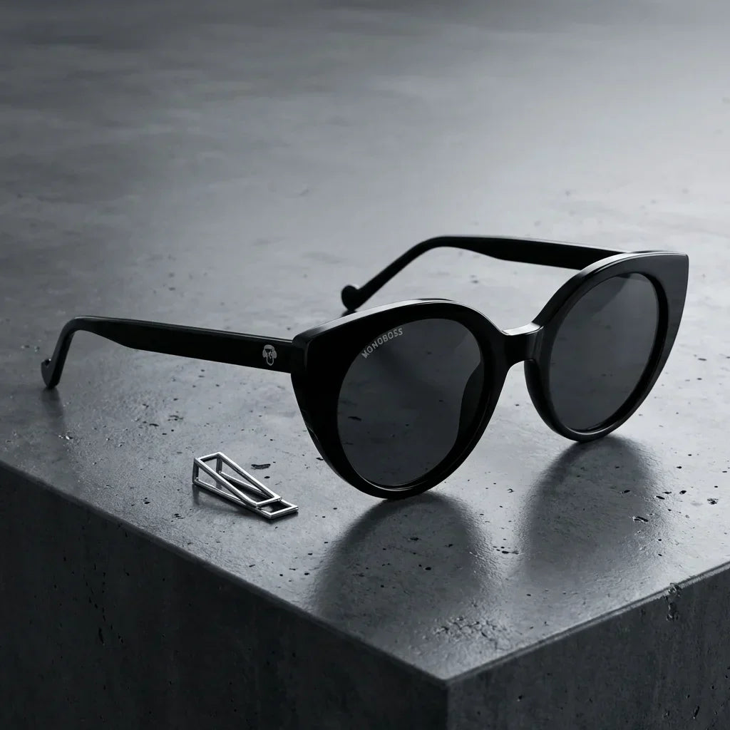 Lentes sol Hannover polarizados UV400 sobre concreto urbano textura industrial Bonoboss #color_negro