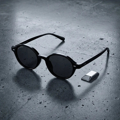 Lentes sol Capri polarizados UV400 sobre concreto urbano textura industrial Bonoboss #color_negro