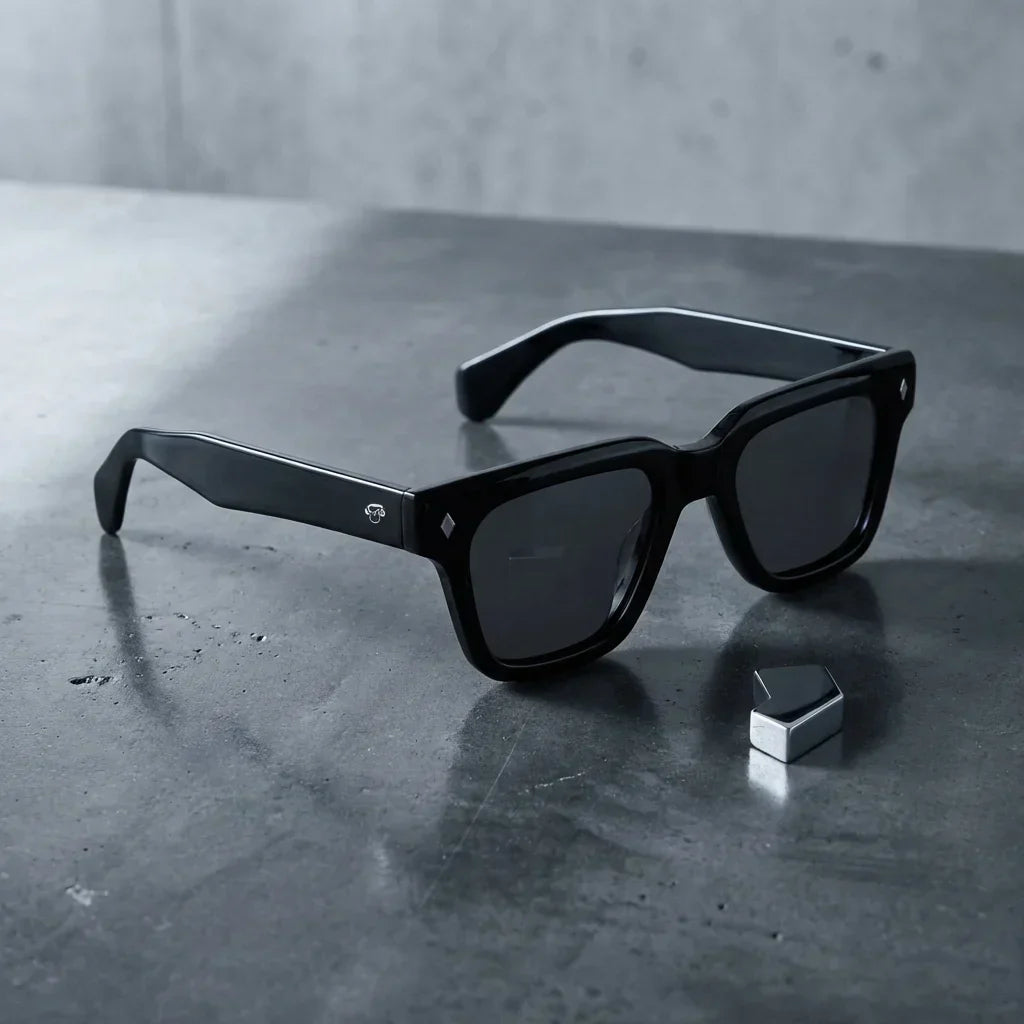 Lentes sol Bruno polarizados UV400 sobre concreto urbano textura industrial Bonoboss #color_negro
