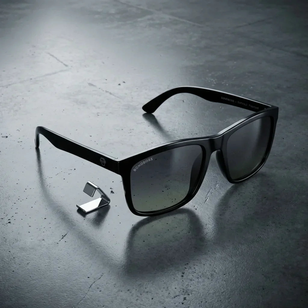 Rapanui RPET lentes polarizados hombre estilo retro presentación frontal tono negro #color_negro