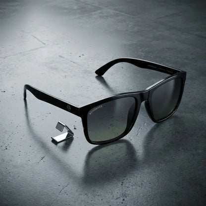 Rapanui RPET lentes polarizados hombre estilo retro presentación frontal tono negro #color_negro