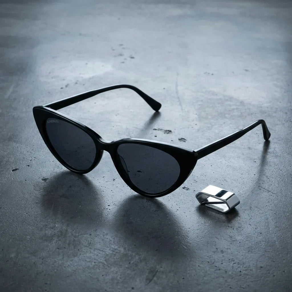 Lentes sol Audrey Red polarizados UV400 sobre concreto urbano textura industrial Bonoboss #color_negro