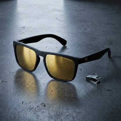 Vista frontal Lautaro Dark lentes de sol madera color espejado dorado #color_espejado-dorado