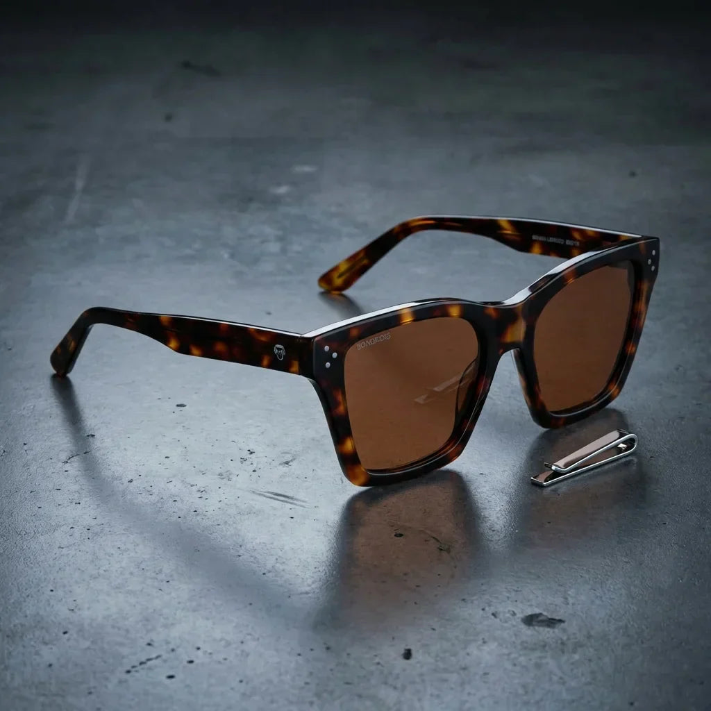 Lentes sol Bruna polarizados UV400 sobre concreto urbano textura industrial Bonoboss #color_carey