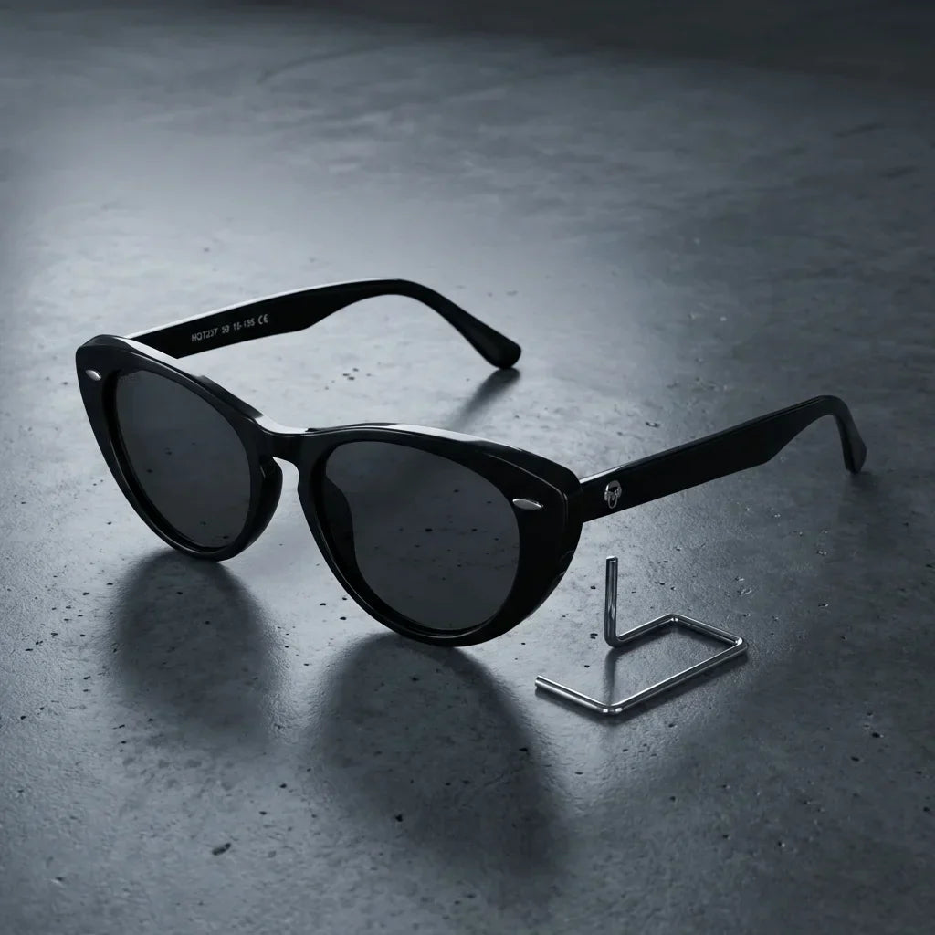 Lentes sol Havana polarizados UV400 sobre concreto urbano textura industrial Bonoboss #editorial_detail2 #color_negro