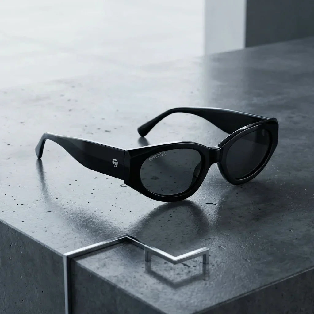 Lentes sol Milán polarizados UV400 sobre concreto urbano textura industrial Bonoboss #color_negro