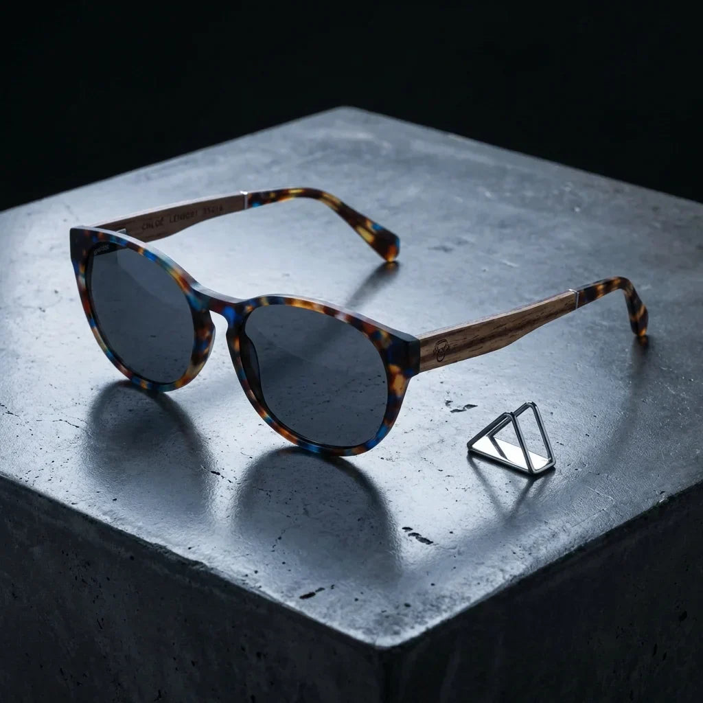 Lentes sol Chiloé 110 Carey polarizados UV400 sobre concreto urbano textura industrial Bonoboss #color_carey