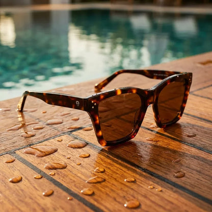 Lentes sol Bruna Retro Polarizado UV400 carey sobre teca con agua fresca Bonoboss #editorial_polarizado #color_carey