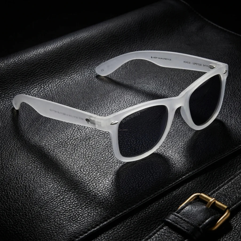 Acacio RPET anteojos de sol transparente vista angulada 3/4 para hombre y mujer #color_transparente
